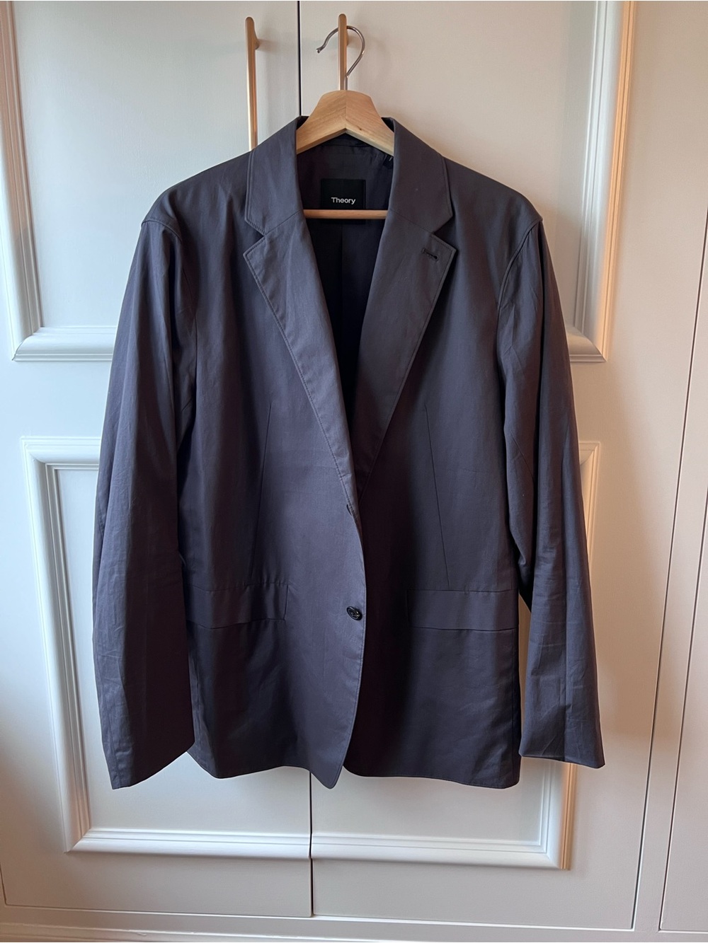 Theory Charcoal Gray Double-Button Lightweight Blazer for Travel